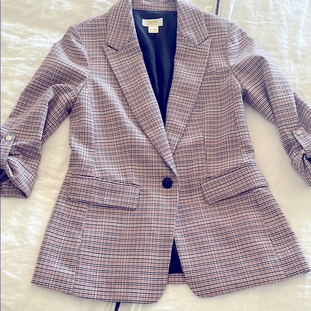 Maeve Women's Plaid Roll Sleeve Blazer Jacket